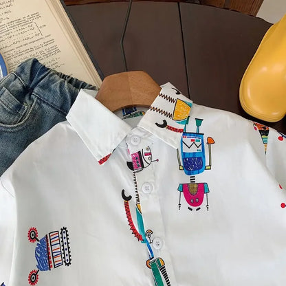 Baby Boys Blouses Toddler Lapel Blouse Kids Long-Sleeved Cotton Tops Full Printed Shirts 2025 Spring Autumn Children's Clothing