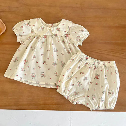 Toddler Baby Girl Suit Clothes Toddler Short Sleeves Shirt+PP Bread Shorts 2PCS Baby Girl Plaid Suit Baby Girl Summer Clothes