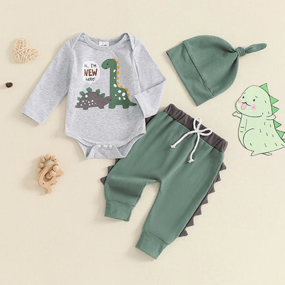 Baby Boy Dinosaur Clothes Hi Im New Here Newborn Outfit Long Sleeve Romper Top Pants Set 3Piece Outfits