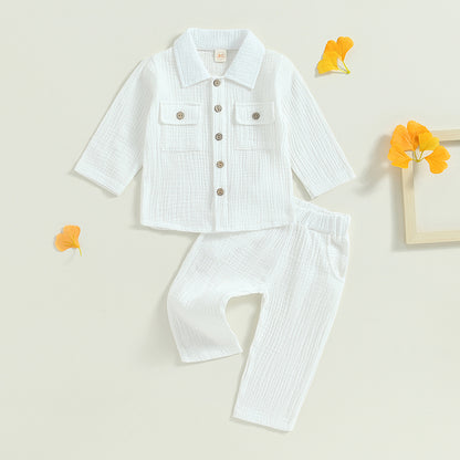 Toddler Boy Linen Outfit Baby Boy Fall Winter Clothes Set Button-Down Shirt Tops Cotton Linen Pants 2PCS