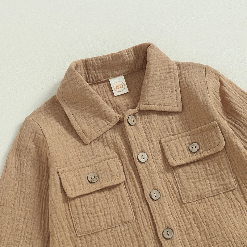 Toddler Boy Linen Outfit Baby Boy Fall Winter Clothes Set Button-Down Shirt Tops Cotton Linen Pants 2PCS
