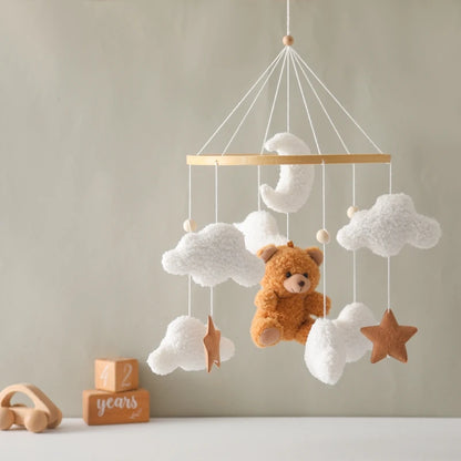 Baby Crib Mobile Rattle Toy 0-12Months Infant Soft Felt Teddy Velvet Pink Bear Bed Bell Hanging Toy Holder Bracket Crib Girl Toy