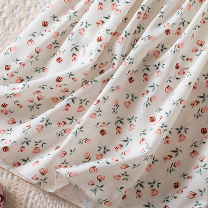 Kids Casual Dress for Girls Clothes 2024 New Summer Children Fashion White Floral Print Puff Sleeve Princess Dress 2-6 Years