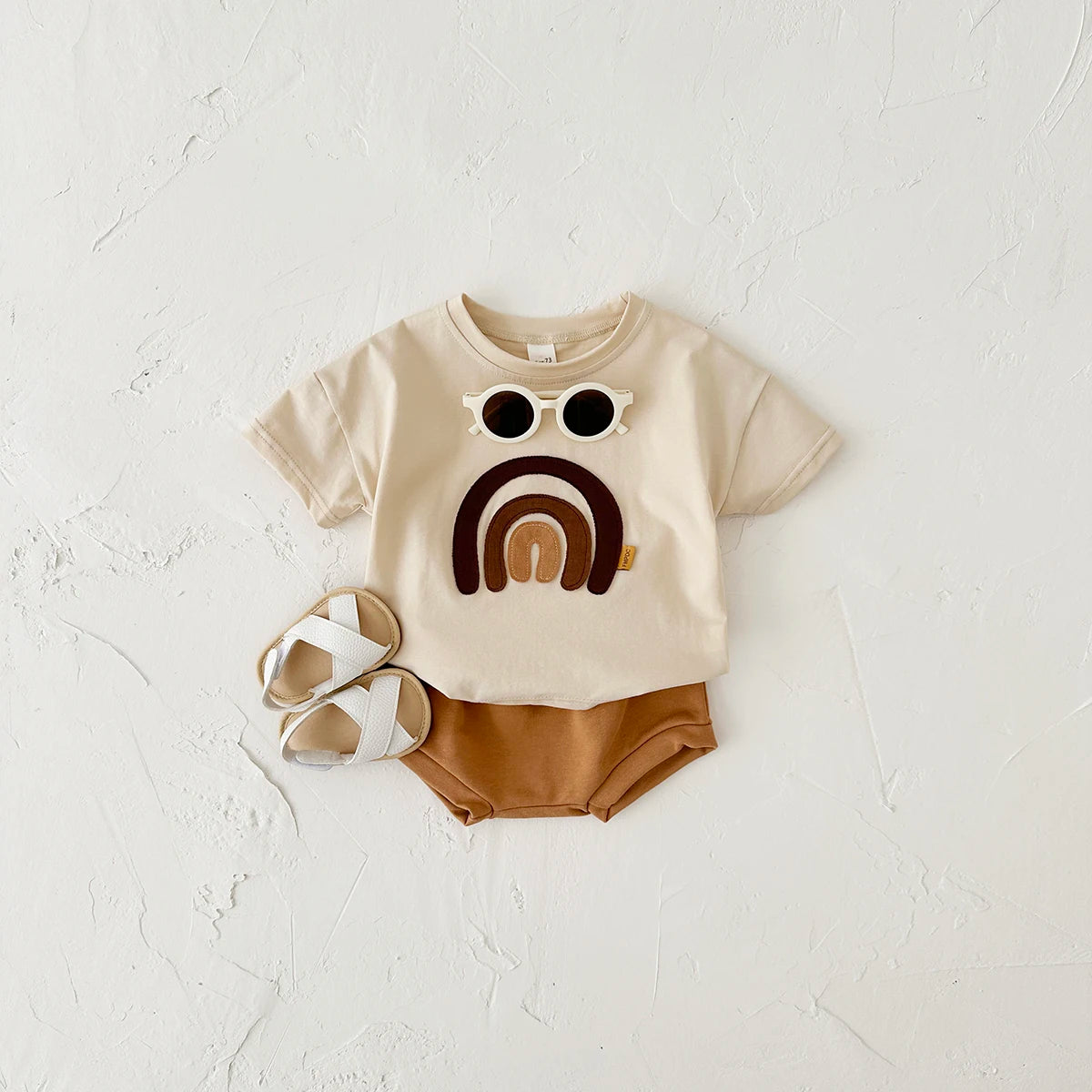 2024 Infant Toddler Outfit 2Pcs Summer Newborn Baby Clothes Sets Rainbow Pattern T-shirt+Triangle Shorts Kids Boy Girl Tee Pant