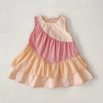 2025 Kids Clothes Summer Cotton Dress Baby Girls Clothes Cartoon Splicing Colors Dresses Children's Clothing Vestidos Cotton