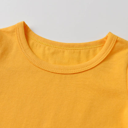 2PCS Toddler Baby Boy Cute Clothes Set New Summer Solid Tee Top and Dinosaur Printed Strap Pants Outfit for Boys 0 to 2Years